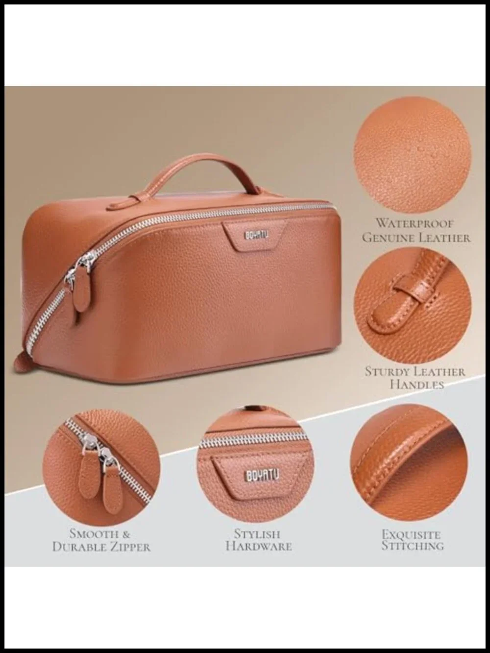 Genuine Leather 3-Piece Travel Makeup Bag Set with Organizers